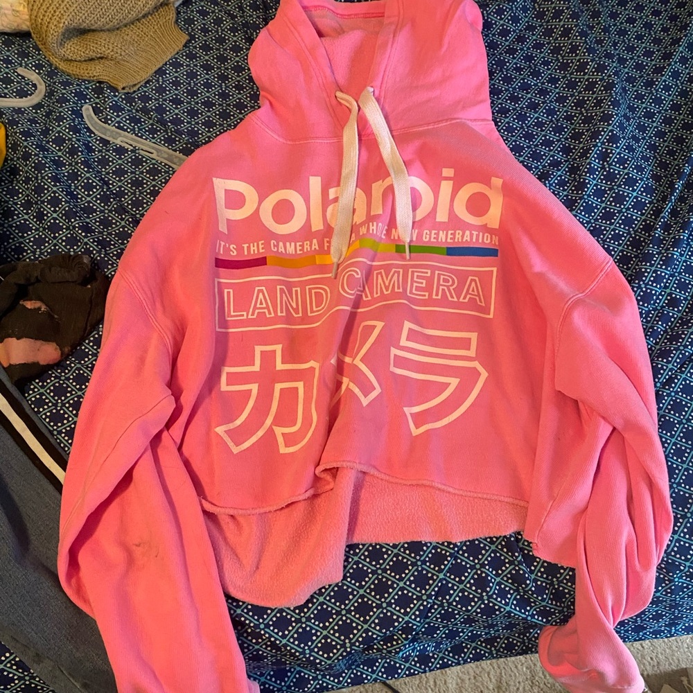 Polaroid Pink Cropped Hoodie Aesthetic